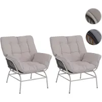 Mendler Set van 2 tuinstoelen HWC-P75, tuinstoelen, loungestoelen, met stof van 220g/m², polyrotan en metaal, in een lichtgrijze kleur, met beige kussens