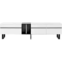 OKWISH TV-Lowboard – Modern – 1 Klapvak Met Hydraulische Demper + Open Vakken + 2 Deuren – Verstelbare Poten – Spaanplaat Wit – 180×38×45 cm