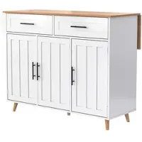 MODFU - Keukeneiland - Uitklapbaar Werkblad En Opbergruimte - Europees - Keuken Of Eetkamer - MDF - Wit - 129 X 46/71 X 91,5 Cm