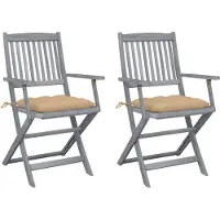 vidaXL Set van 2 klapstoelen met kussens, gemaakt van massief acaciahout.
