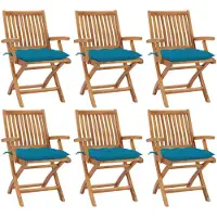 vidaXL Klapstoelen met kussens, 6 stuks, massief teakhout