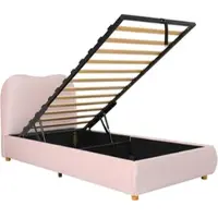 STILVORA Gestoffeerd Kinderbed 90x200 cm – Hydraulisch Opklapbaar Bed Met Grote Opbergruimte – Met Lattenbodem – Zonder Matras – Fluweel – Roze