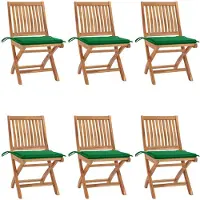 vidaXL Klapstoelen met kussens, 6-delig, massief teak hout