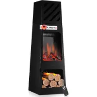 KAMINIO Elektrische tuinkachel KAI XL - Elektrische terrasoven met verwarming, 3D-vlammeffect, opbergruimte voor hout, LED-sfeerverlichting, afstandsbediening - Zwart