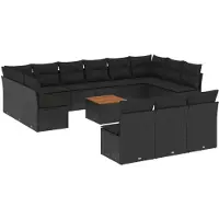 vidaXL 14-delige Loungeset met kussens poly rattan zwart