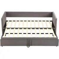 OKWISH Slaapbank 90x200 cm – Uittrekbaar Tot 180x200 cm – Met Lattenbodems – Met Armleuningen – Zonder matras – Fluweel – Grijs