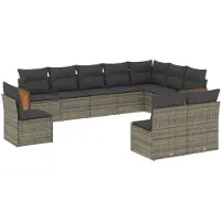 vidaXL 10-delige loungeset voor de tuin met kussens, grijs, polyrotan