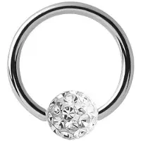 Lucardi Dames Helixpiercing ring met kristal - Piercing - Cadeau - Staal - Zilverkleurig