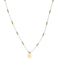 CO88 Collection 8CN-26294 Stalen Ketting met Kralen - Dames - Goudkleurig - 3 mm - Wit - 2,5 mm - Roos - 12 mm - Lengte 70 + 7 cm