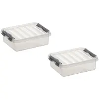 Sunware 5x stuks q-line opberg box/opbergdoos - 1 liter - 20 x 15 x 6 cm - kunststof - opslagbox - transparant/zilver