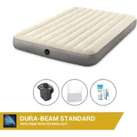 Intex luchtbed - 2 personen - 152 x 203 x 25 cm - Beige + elektrische pomp - 650 liter/minuut + laken voor luchtbed, wit + reparatieset