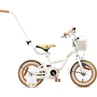 Sun baby Flower Bike Fiets voor een meisje van 2 tot 4 jaar, 12 inch Wit Beige, met fietsbel, zijwieltjes, duwstang en stuurmandje