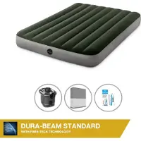 Intex Luchtbedset- Twijfelaar - 137 x 191 x 25 cm - Groen - Met pomp + Hoeslaken Antraciet + Reparatieset