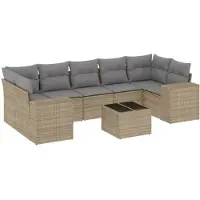 vidaXL 8-delige Loungeset met kussens poly rattan beige