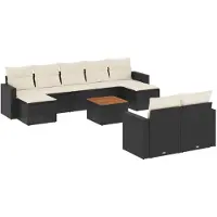 vidaXL 10-delige loungeset voor de tuin met kussens, zwart, polyrotan