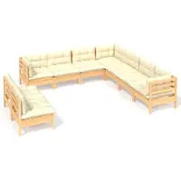 vidaXL 9-delige Loungeset met crèmekleurige kussens massief grenenhout