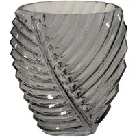 Mega Collections Bloemenvaas Leafy - grijs - glas - blader relief - 11 x 21 cm