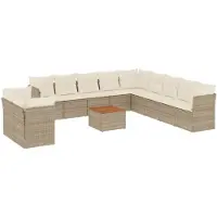 vidaXL 12-delige tuinmeubelset met sofa en kussens, beige, van polyrotan