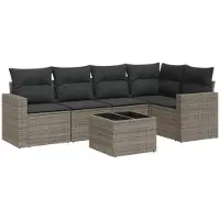vidaXL 6-delige Loungeset met kussens poly rattan grijs