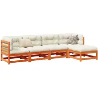 vidaXL 5-delige Loungeset met kussens massief grenenhout wasbruin