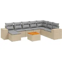 vidaXL 9-delige tuinmeubelset met kussens, beige, van polyrotan