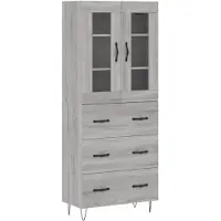 vidaXL Hoge kast 69,5x34x180 cm bewerkt hout grijs sonoma eikenkleurig