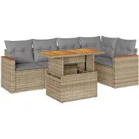 vidaXL 6-delige tuinmeubelset met kussens, beige, polyrotan, acaciahout