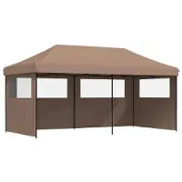 vidaXL Partytent inklapbaar pop-up met 3 zijwanden bruin