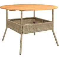 vidaXL Tuintafel met acaciahouten blad Ø110x71 cm poly rattan beige