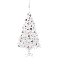 vidaXL Kunstkerstboom met verlichting en kerstballen 150 cm PVC wit