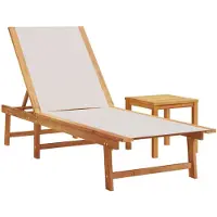 vidaXL Ligbed met tafel massief acaciahout en textileen grijs