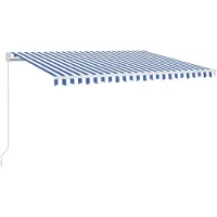 vidaXL Luifel handmatig uittrekbaar met LED 450x350 cm blauw en wit
