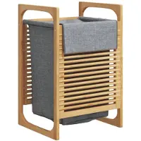vidaXL Wasmand met grijze zak 32x30x36,5 cm bamboe