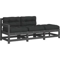 vidaXL 3-delige Loungeset met kussens massief hout grijs