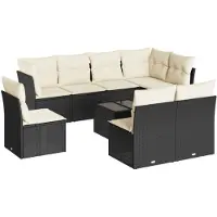vidaXL 9-delige Loungeset met kussens poly rattan zwart