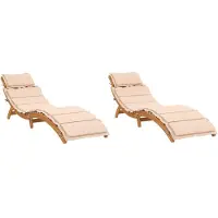 vidaXL Ligstoelen 2 st met kussens massief acaciahout beige