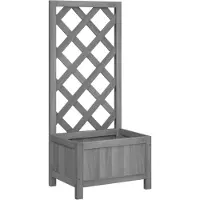 vidaXL Plantenbak met latwerk 40x30x90 cm massief vurenhout grijs