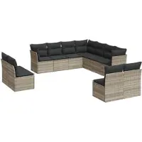 vidaXL 11-delige Loungeset met kussens poly rattan lichtgrijs