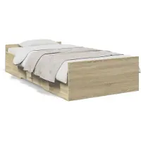 vidaXL Bedframe met lades bewerkt hout sonoma eikenkleurig 75x190 cm