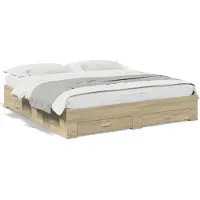 vidaXL Bedframe met lades bewerkt hout sonoma eikenkleurig 200x200 cm