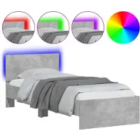 vidaXL Bedframe met hoofdbord en LED-verlichting betongrijs 90x200 cm