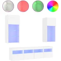 vidaXL 5-delige Tv-wandmeubelset met LED-verlichting bewerkt hout wit