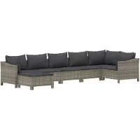 vidaXL 7-delige loungeset voor de tuin met kussens, grijs, van polyrotan