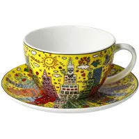 Goebel - James Rizzi | Kop en schotel Cappuccino My New York City Sunset | Porselein - 15cm - 250ml