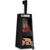 KAMINIO Elektrische tuinkachel KAI L met rookkanaal - Elektrische terrasverwarmer met verwarming, 3D-vlammeffect, houtopslag, LED-sfeerverlichting, afstandsbediening