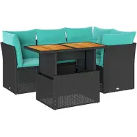 vidaXL 5-delige tuinmeubelset met kussens, zwart, polyrotan