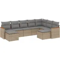 vidaXL 9-delige tuinmeubelset met kussens, beige, van polyrotan
