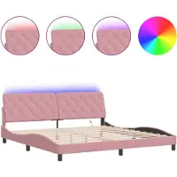 vidaXL Bedframe met LED zonder matras fluweel roze 200x200 cm