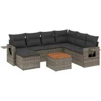vidaXL 8-delige Loungeset met kussens poly rattan grijs