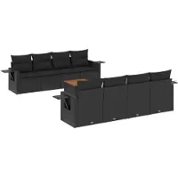 vidaXL 9-delige Loungeset met kussens poly rattan zwart